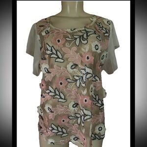 Vince Camuto women’s mesh 3D sheer floral flutter sleeve sequin Sz M